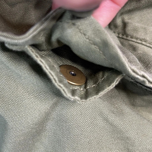 GAP Olive Green Canvas Long Field Utility Jacket  Drawstring Zip Snap Army S - Picture 8 of 14
